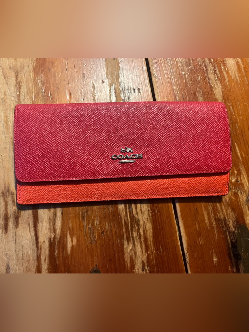 Coach Colorblock Soft Slim Envelope Flap Wallet Pink Orange Leather
